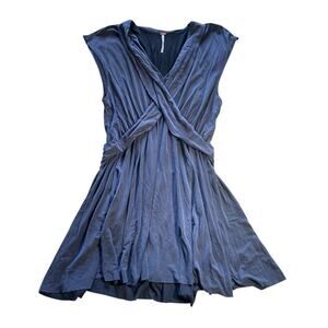 Free People Cupro Drape Boho Mini Dress Wrap Flow Goddess Dusty Blue Size XS